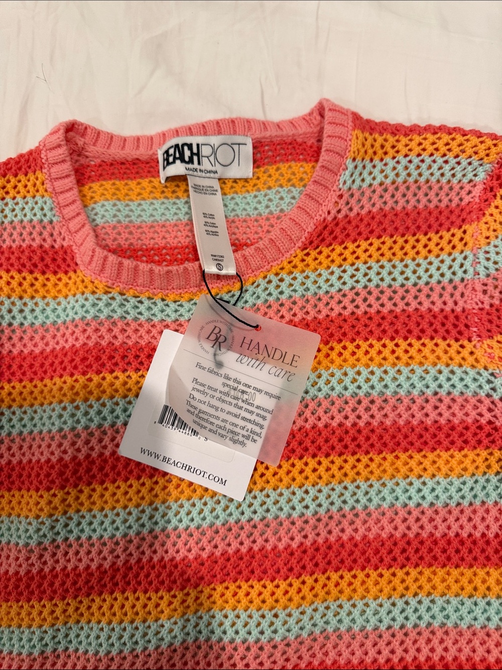 Beach Riot Coral, Yellow & Mint Striped Crochet Top - Picture 4 of 6